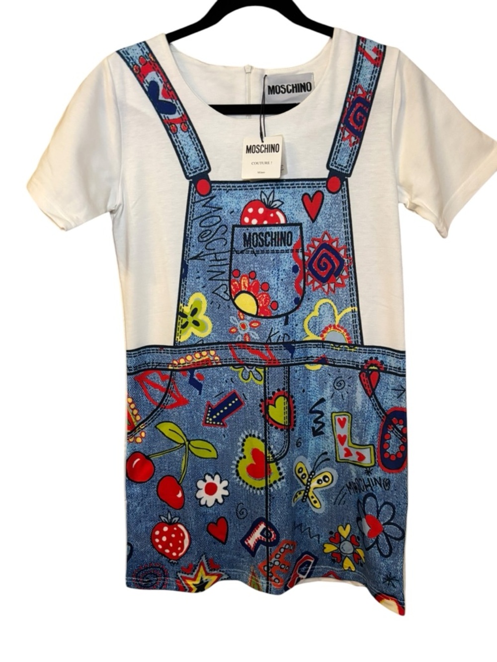 MOSCHINO Couture Trompe L’Oeil Denim Overall Print Dress | NWT | Italy | Rare - Picture 3 of 13